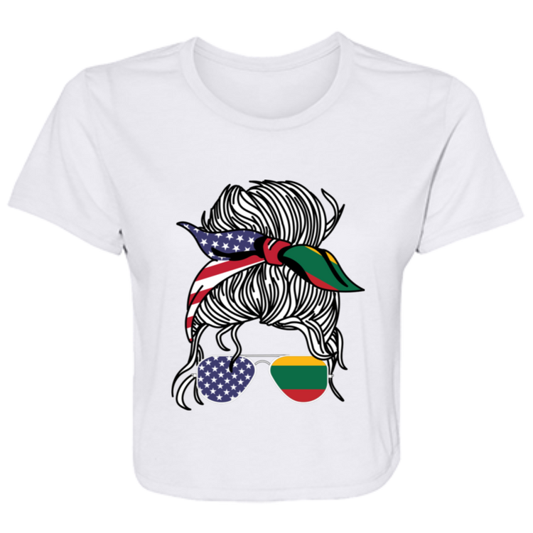 Laisve Freedom Woman - Womens BellaCanvas Flowy Cropped Tee - Lithuania Strong