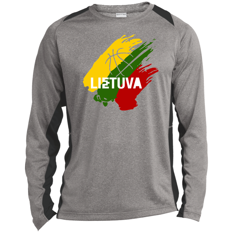 Lietuva BB - Mens Long Sleeve Colorblock Activewear Performance T - Lithuania Strong