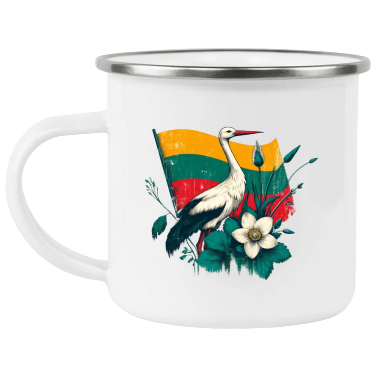 Lithuanian Stork - 12 oz. Enamel Camping Mug - Lithuania Strong