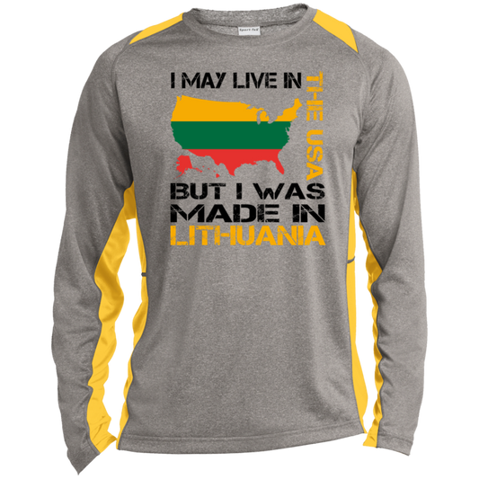 Made in Lithuania - Mens Long Sleeve Colorblock Activewear Performance T - Lithuania Strong