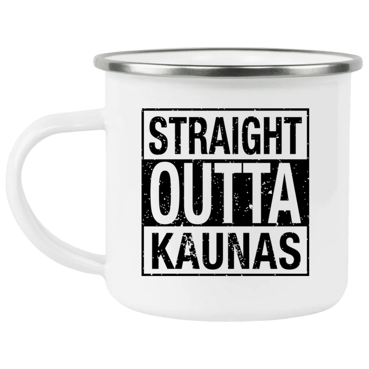 Straight Outta Kaunas - 12 oz. Enamel Camping Mug - Lithuania Strong