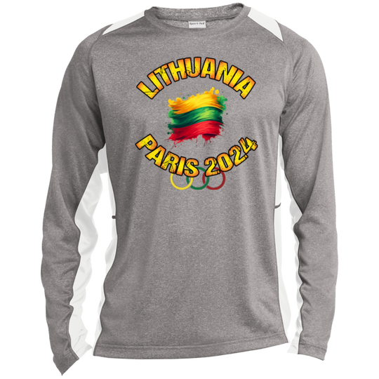 Team Lithuania 2024 Olympics - Mens Long Sleeve Colorblock Activewear Performance T - Lithuania Strong