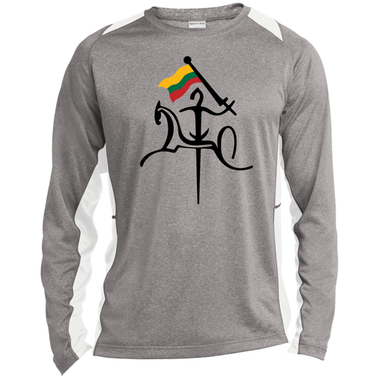 Vytis with Flag - Mens Long Sleeve Colorblock Activewear Performance T - Lithuania Strong
