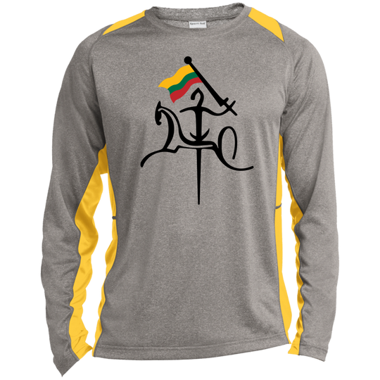 Vytis with Flag - Mens Long Sleeve Colorblock Activewear Performance T - Lithuania Strong
