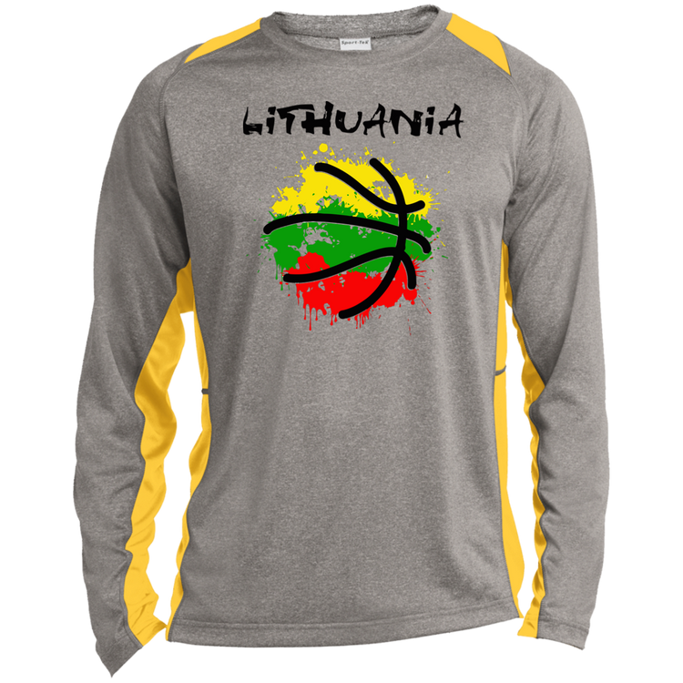 Abstract Lithuania - Mens Long Sleeve Colorblock Activewear Performance T - Lithuania Strong