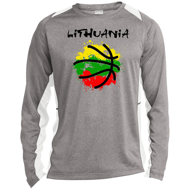 Abstract Lithuania - Mens Long Sleeve Colorblock Activewear Performance T - Lithuania Strong