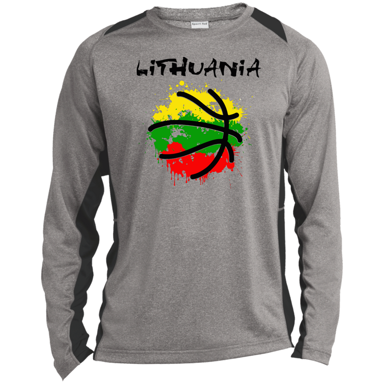 Abstract Lithuania - Mens Long Sleeve Colorblock Activewear Performance T - Lithuania Strong