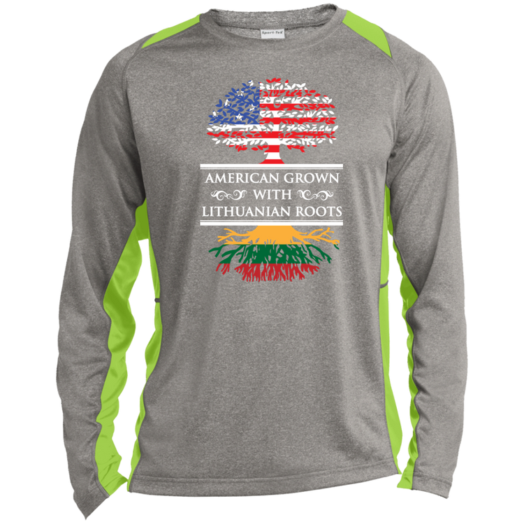 Amercian Grown Lithuanian Roots - Mens Long Sleeve Colorblock Activewear Performance T - Lithuania Strong