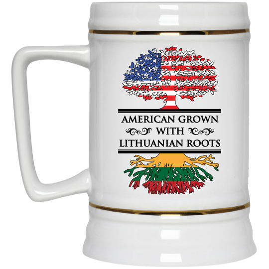 American Grown Lithuanian Roots - 22 oz. Ceramic Stein - Lithuania Strong