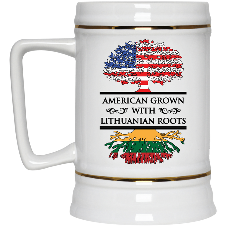 American Grown Lithuanian Roots - 22 oz. Ceramic Stein - Lithuania Strong