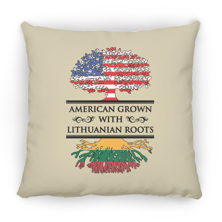 American Grown Lithuanian Roots - Large Square Pillow - Lithuania Strong