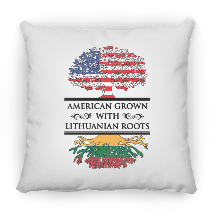 American Grown Lithuanian Roots - Large Square Pillow - Lithuania Strong