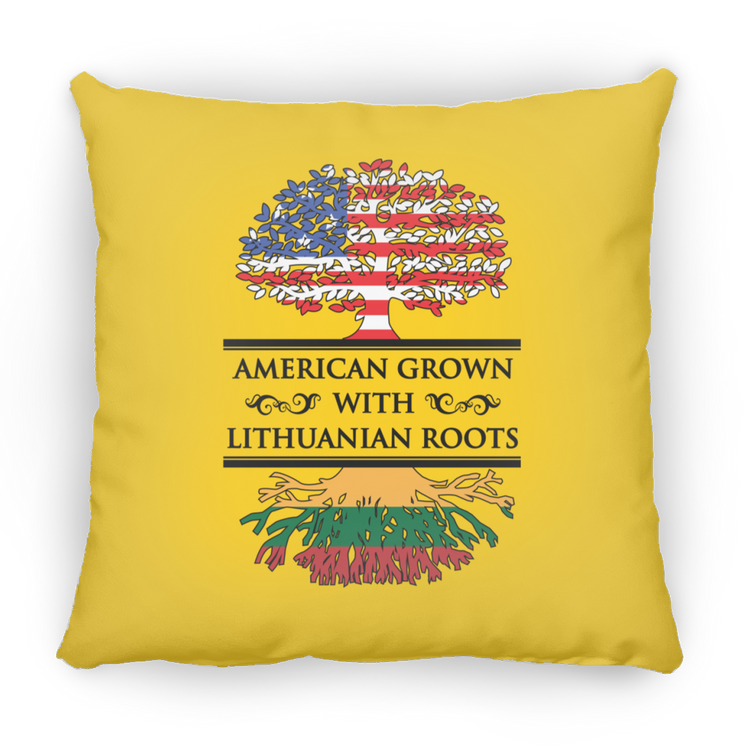 American Grown Lithuanian Roots - Large Square Pillow - Lithuania Strong