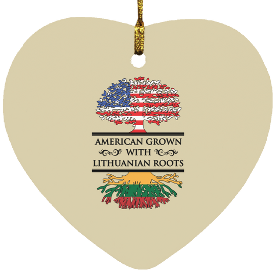 American Grown Lithuanian Roots - MDF Heart Ornament - Lithuania Strong