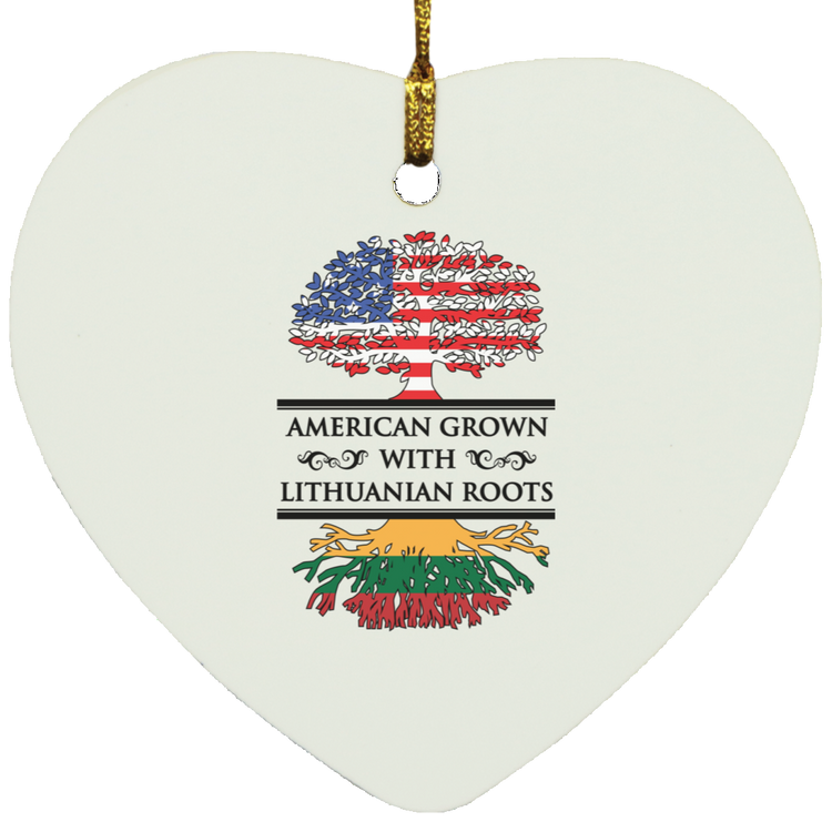 American Grown Lithuanian Roots - MDF Heart Ornament - Lithuania Strong