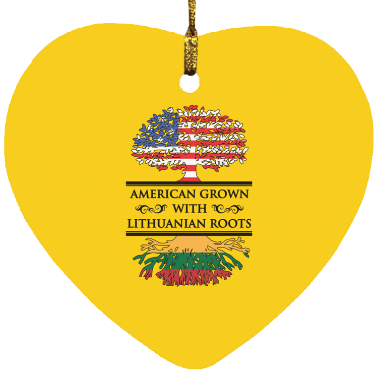 American Grown Lithuanian Roots - MDF Heart Ornament - Lithuania Strong