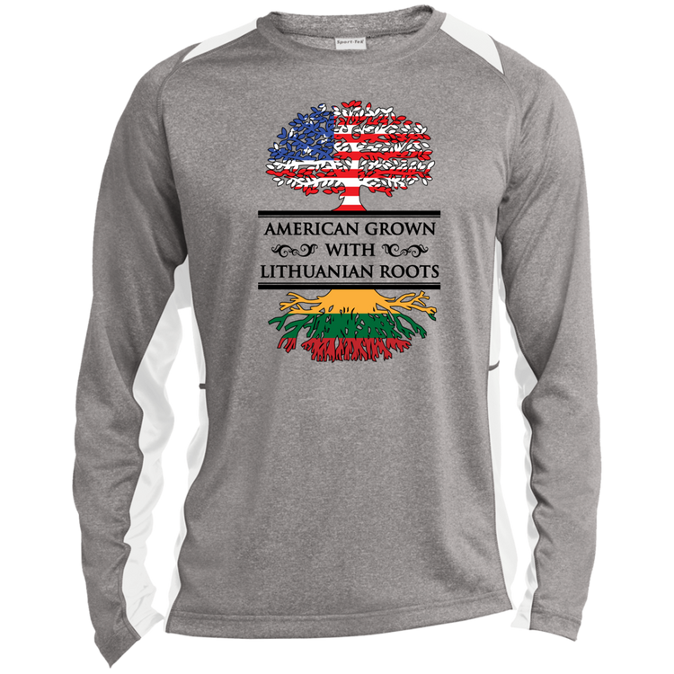 American Grown Lithuanian Roots - Mens Long Sleeve Colorblock Activewear Performance T - Lithuania Strong