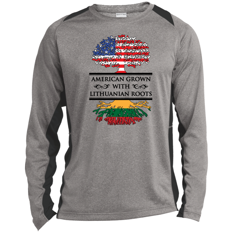 American Grown Lithuanian Roots - Mens Long Sleeve Colorblock Activewear Performance T - Lithuania Strong