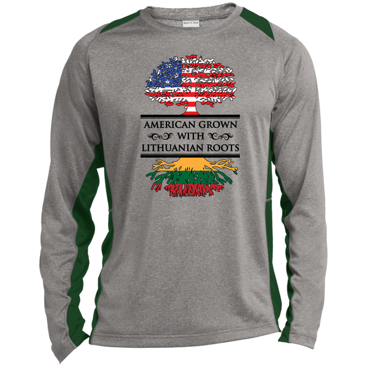 American Grown Lithuanian Roots - Mens Long Sleeve Colorblock Activewear Performance T - Lithuania Strong