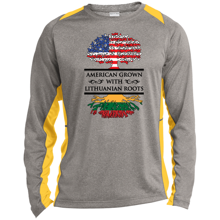 American Grown Lithuanian Roots - Mens Long Sleeve Colorblock Activewear Performance T - Lithuania Strong