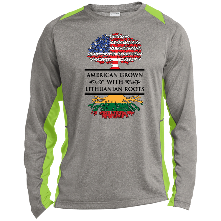 American Grown Lithuanian Roots - Mens Long Sleeve Colorblock Activewear Performance T - Lithuania Strong