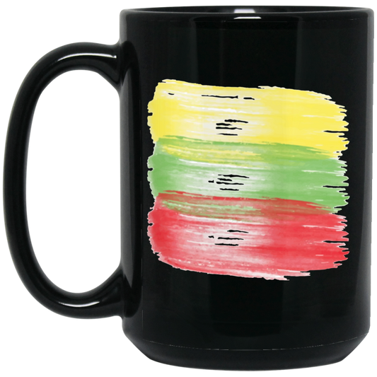 Brush Strokes - 15 oz. Black Ceramic Mug - Lithuania Strong