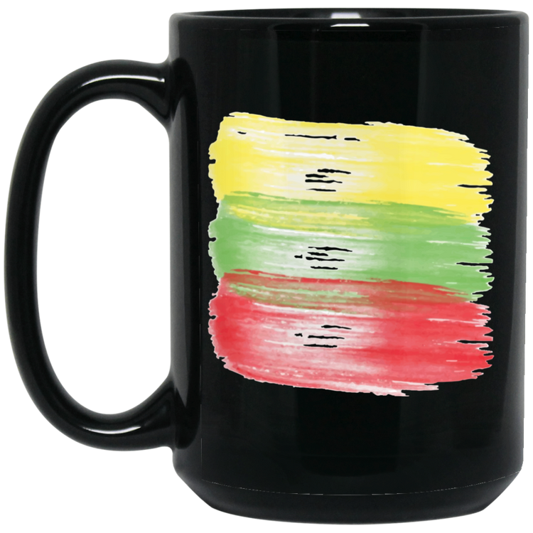 Brush Strokes - 15 oz. Black Ceramic Mug - Lithuania Strong