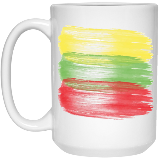 Brush Strokes - 15 oz. White Ceramic Mug - Lithuania Strong