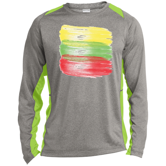 Brush Strokes - Mens Long Sleeve Colorblock Activewear Performance T - Lithuania Strong