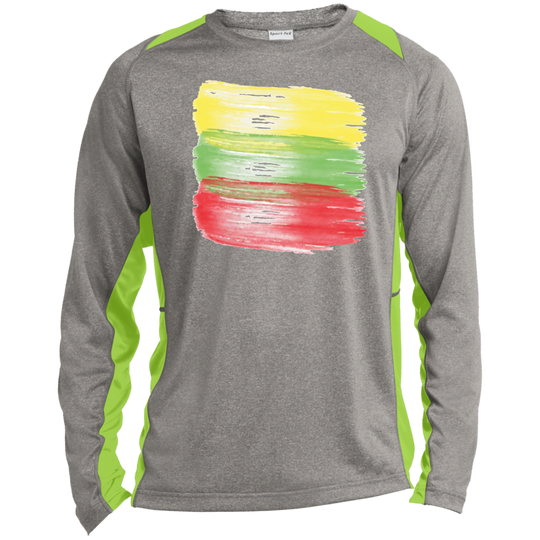 Brush Strokes - Mens Long Sleeve Colorblock Activewear Performance T - Lithuania Strong