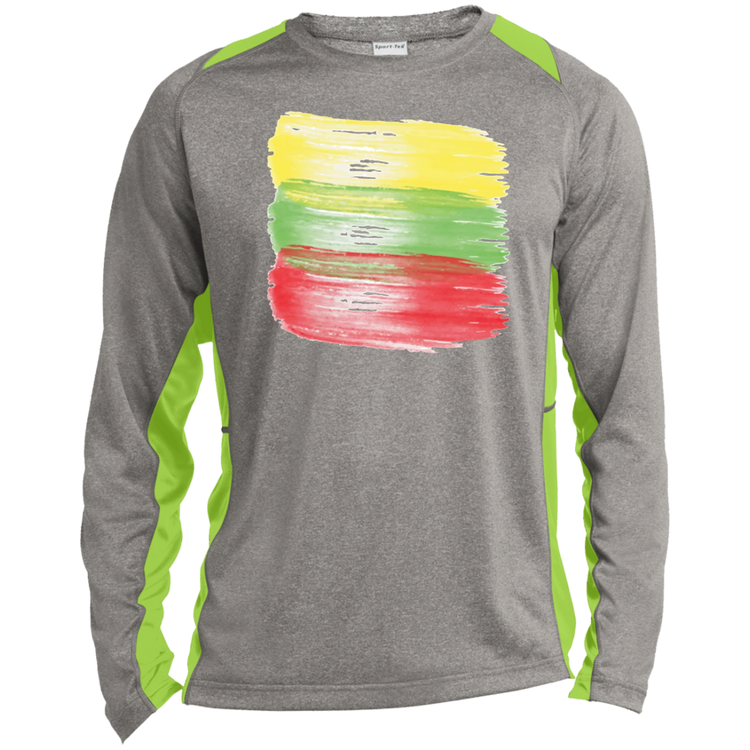 Brush Strokes - Mens Long Sleeve Colorblock Activewear Performance T - Lithuania Strong