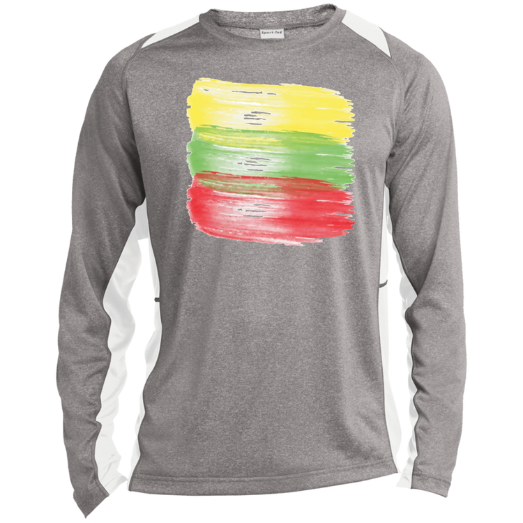 Brush Strokes - Mens Long Sleeve Colorblock Activewear Performance T - Lithuania Strong