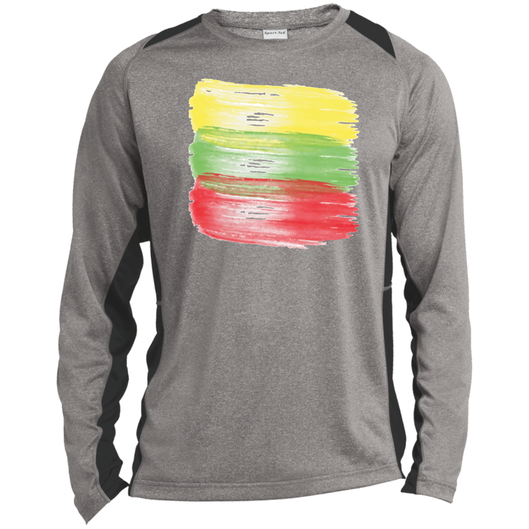 Brush Strokes - Mens Long Sleeve Colorblock Activewear Performance T - Lithuania Strong