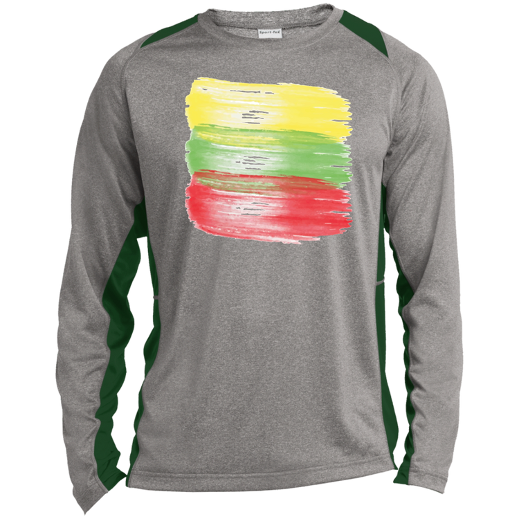 Brush Strokes - Mens Long Sleeve Colorblock Activewear Performance T - Lithuania Strong