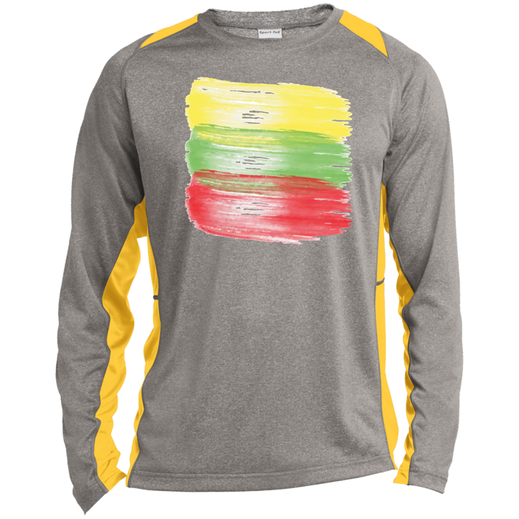 Brush Strokes - Mens Long Sleeve Colorblock Activewear Performance T - Lithuania Strong