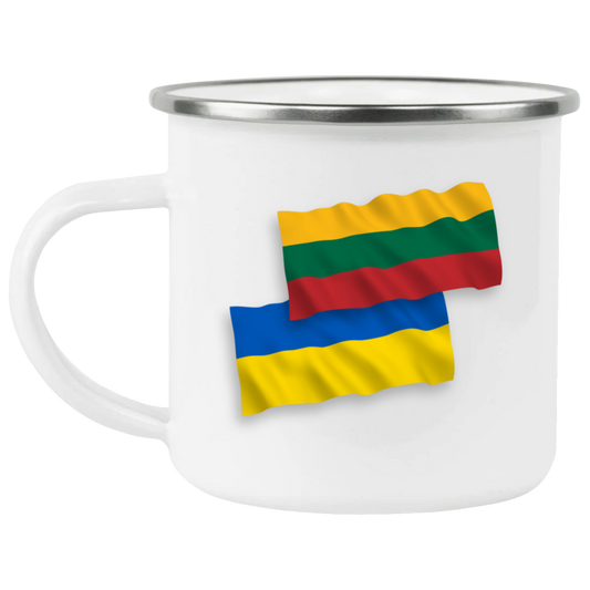Lithuania Ukraine Flag - 12 oz. Enamel Camping Mug