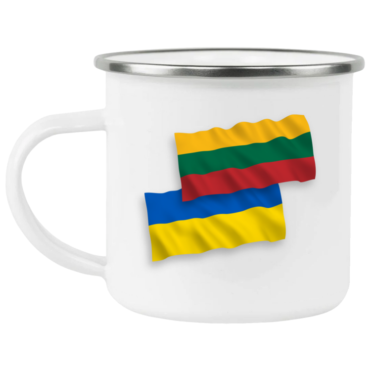 Lithuania Ukraine Flag - 12 oz. Enamel Camping Mug