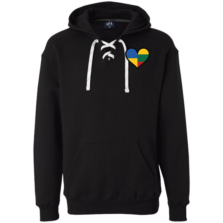Lithuania Ukraine Heart - Men's Heavyweight Pullover Lace Hoodie