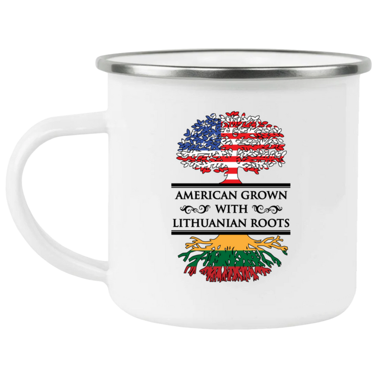 American Grown Lithuanian Roots - 12 oz. Enamel Camping Mug