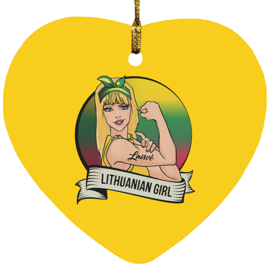 Lithuanian Girl - MDF Heart Ornament