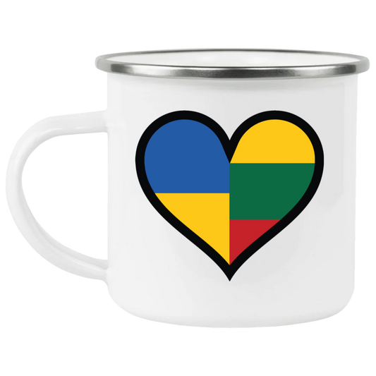 Lithuania Ukraine Heart - 12 oz. Enamel Camping Mug