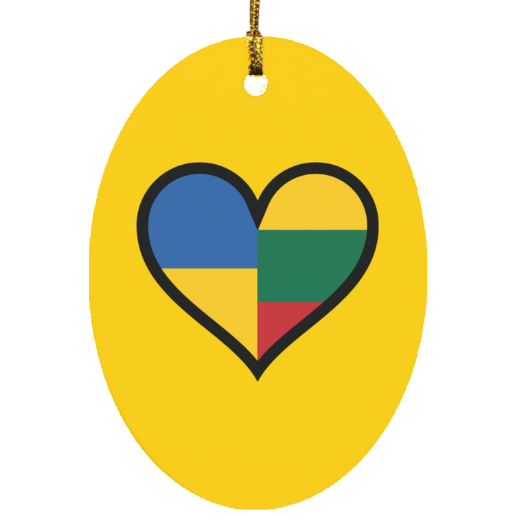 Lithuania Ukraine Heart - MDF Oval Ornament