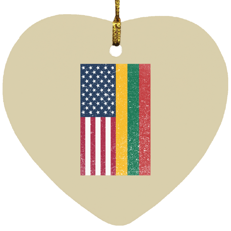 USA Lithuania Flag - MDF Heart Ornament