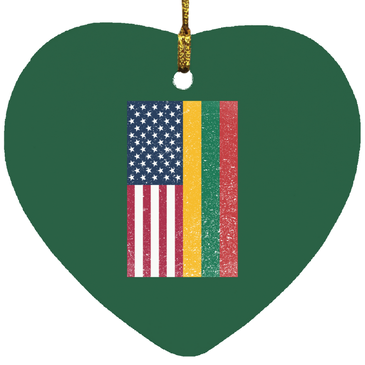 USA Lithuania Flag - MDF Heart Ornament
