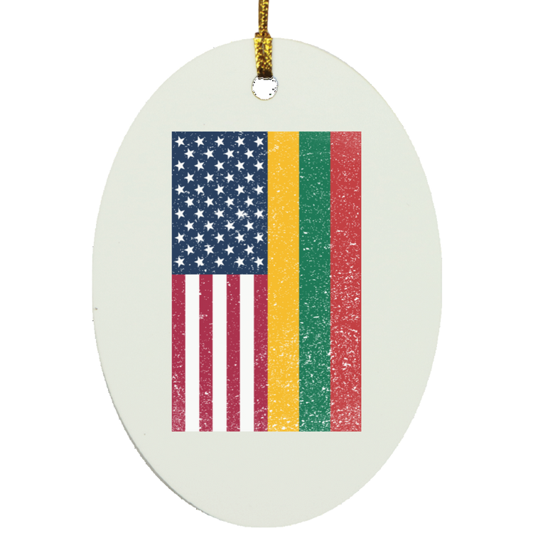 USA Lithuania Flag - MDF Oval Ornament