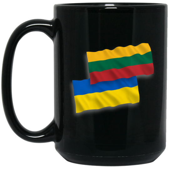 Lithuania Ukraine Flag - 15 oz. Black Ceramic Mug