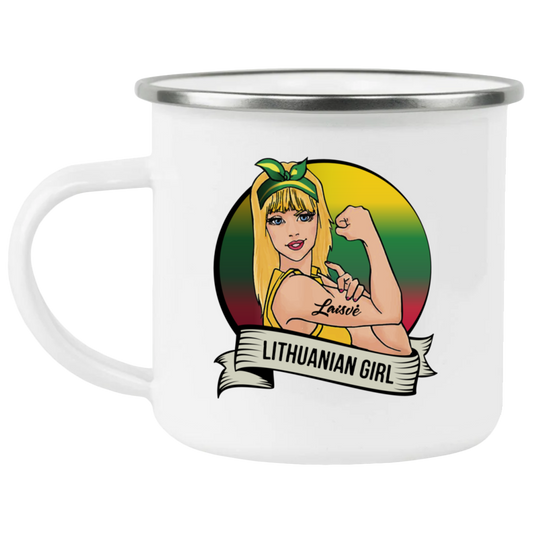 Lithuanian Girl - 12 oz. Enamel Camping Mug