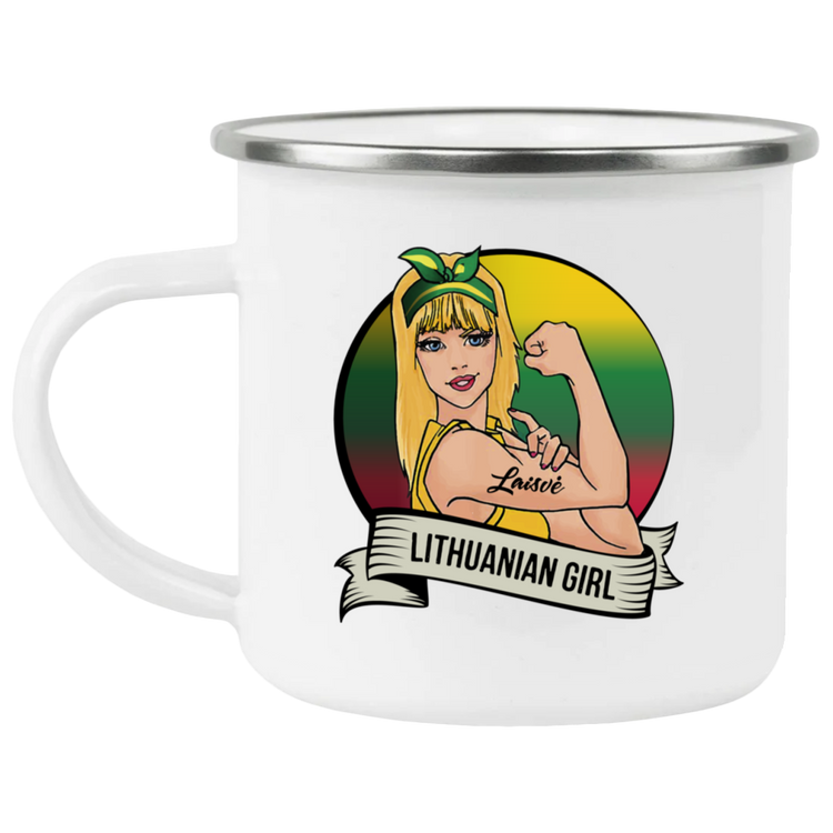 Lithuanian Girl - 12 oz. Enamel Camping Mug
