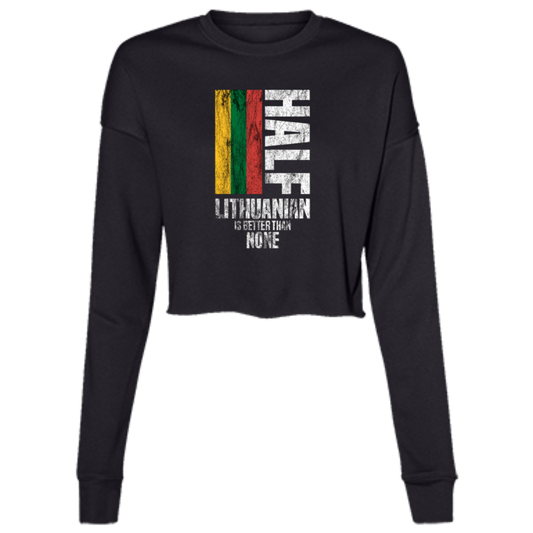 Half Lithuanian - Womens BellaCanvas Flowy Cropped Fleece Crew - Lithuania Strong