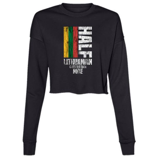 Half Lithuanian - Womens BellaCanvas Flowy Cropped Fleece Crew - Lithuania Strong